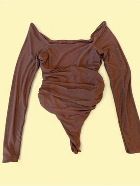 Mesh Long Sleeve Brown Bodysuit